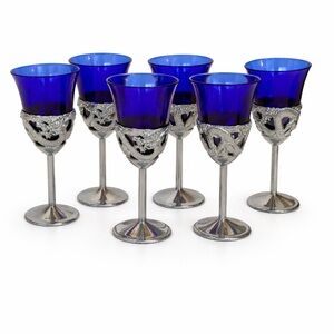 Vintage Nikko Japan Cobalt Blue Cordial / Saki Glasses Set of 6 Dragon Base